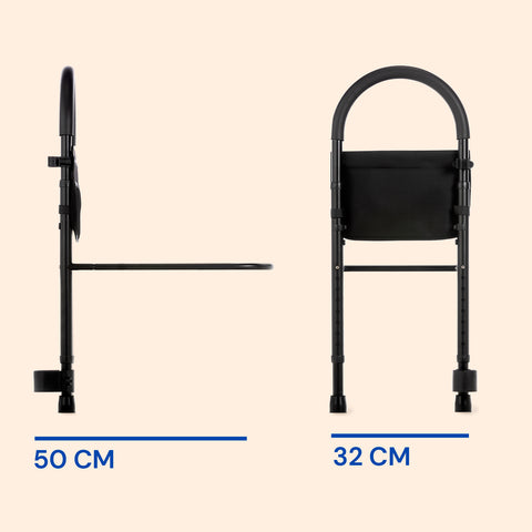 Barrière voor volwassen bed | Vaste handgreep | Hoogte verstelbaar met riet