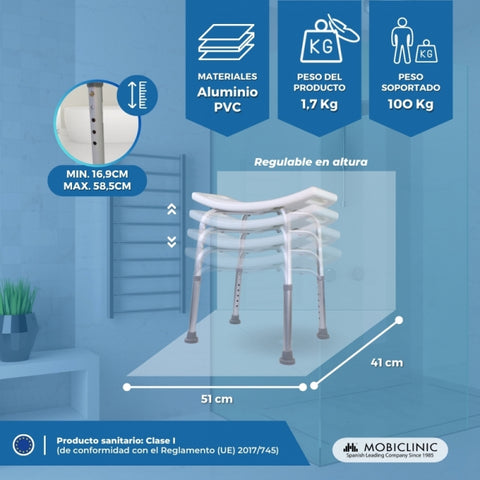 Douchestoel | Aluminium | Hoogte verstelbaar | Niet -Slip -inhoud | San Fermín