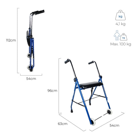 2 -Wheelded en blauw vouwen Walker