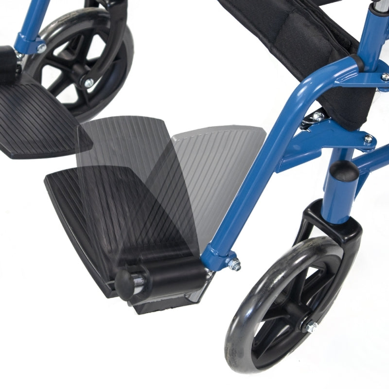 Vouwrolstoel met grote blauwe wielen